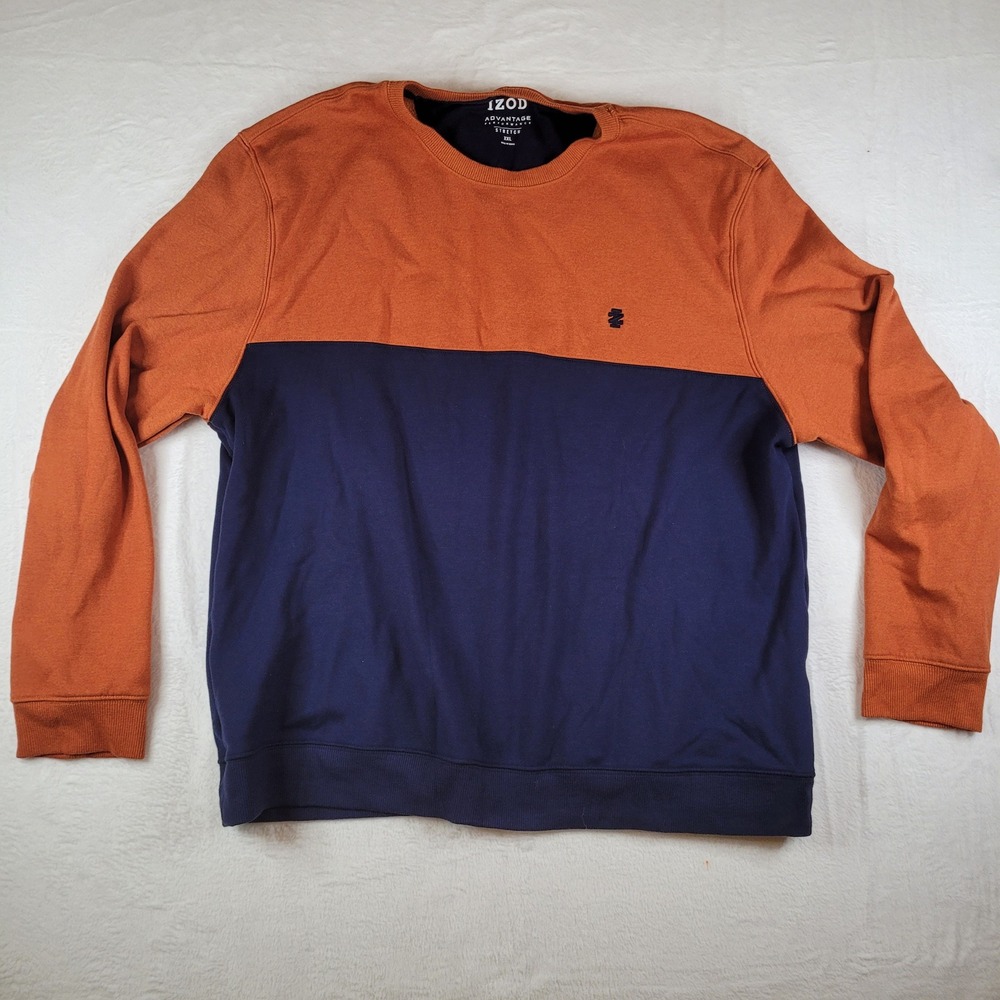 IZOD Advantage Performance Stretch Sweatshirt Mens XXL Orange Navy Colorblock
